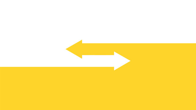 Opposing arrows pointing right and left on a yellow and white split background	
