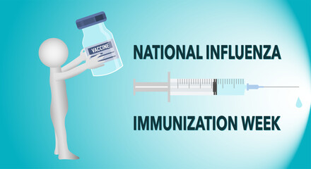 National influenza immunization week, vaccination. Doctor with a syringe and an ampoule with a vaccine.