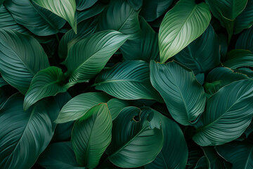 Tropical leaves of Spathiphyllum cannifolium, Peace lily, Fragrant spathiphyllum, ornamental plant. nature background