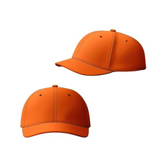 Front and side view of plain orange baseball cap.