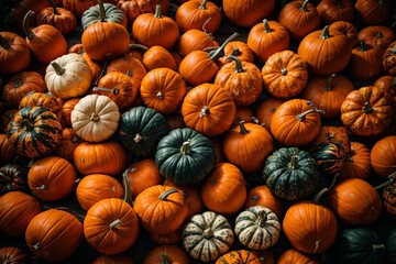 Top View of a Unique Arrangement of Varied Pumpkins
