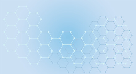Obraz na płótnie Canvas Abstract blue hexagon gradient background. Honeycomb pattern. Futuristic sci-fi style of modern medicine. Copy space