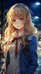 Anime girl, blonde hair, blue eyes, full body, 8K Ultra HD, realistic, CGI, HD - generative ai