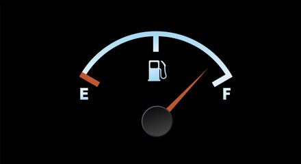 Naklejka premium Full gas meter, petrol meter, in blue on a black background.
