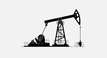 Oil derrick, pump jack. Petroleum-producing. Vector black on white silhouette