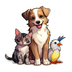 Dog and cat and a bird vector