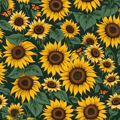 Sun flowers natural and Bright seamless pattern for decorations, texture, textile and fabric prints