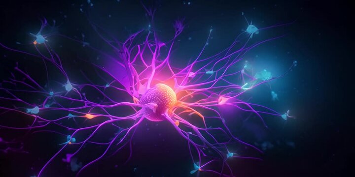 Colored visualization of a nervous system cell. The concept of neurology and cellular biology.