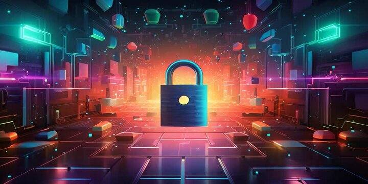 Cybersecurity with an image of a lock against a backdrop of digital data and circuits. The concept of cybersecurity and information protection.