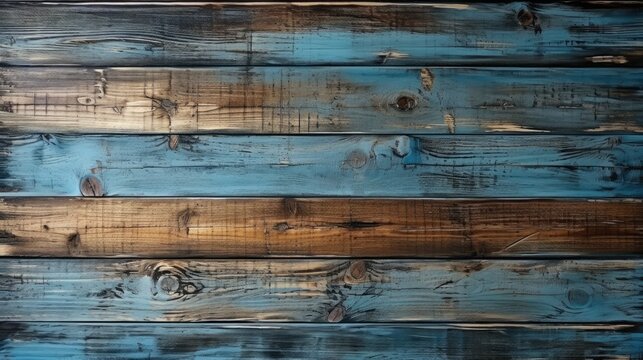 Wood plank blue texture background. Old wooden wall blue painted. Weathered wooden plank painted in blue .vintage blue wood plank