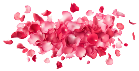 Rose petals scattering in the air, cut out