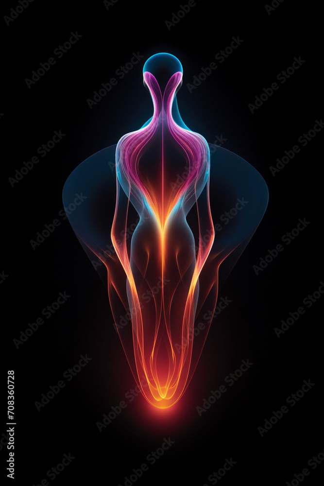 Poster abstract, minimalist human form with a cosmic glow emanating from within.