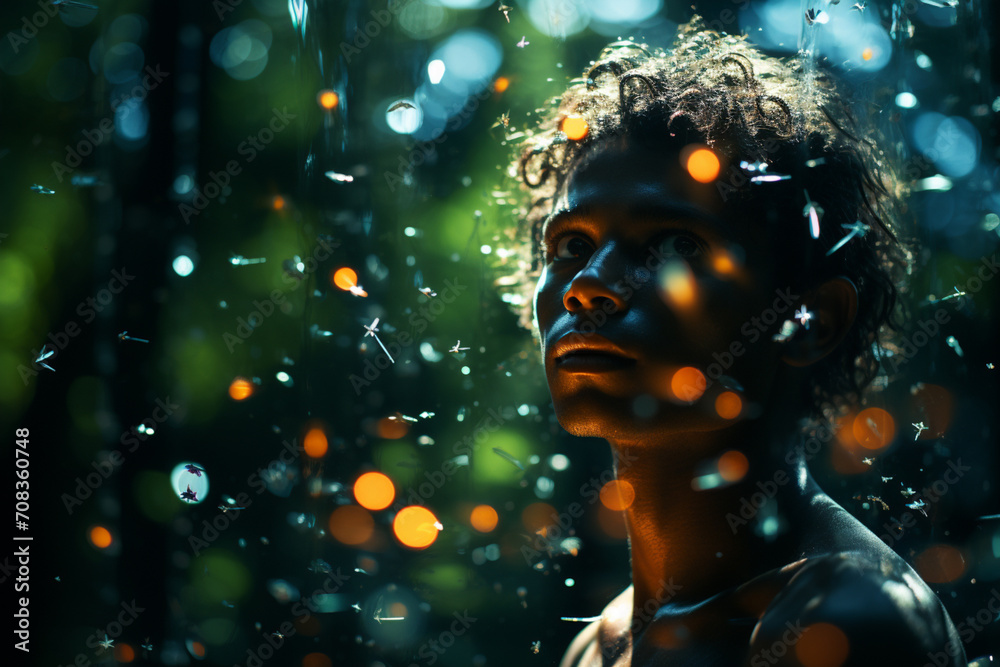 Poster A person with an inner universe, reflecting the concept of macrocosm within microcosm.