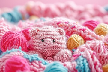 Obraz na płótnie Canvas A Picture of a Crocheted Cute Pig, Ai Generated