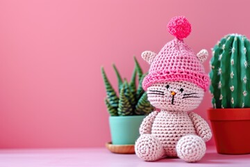 Fototapeta premium A Picture of a Crocheted Cute Cat, Ai Generated