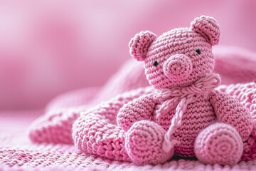 A Picture of a Crocheted Cute Pig, Ai Generated