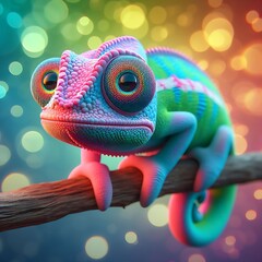 a 3D cute chameleon, digital art, faceted, minimal, abstract.