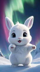 cute adorable baby rabbit with the colorful sky with neon lights, cute beautiful animals