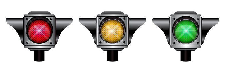 set of realistic traffic light with flash light isolated. 3D Render