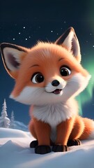 Fototapeta premium Cute baby bear looking at northern light in the sky, Cute baby animal wallpaper, high resolution illustration 