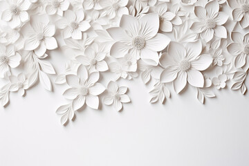 Paper cut flowers and leaves, Fresh spring nature background. Floral banner, poster, flyer template with copy space.