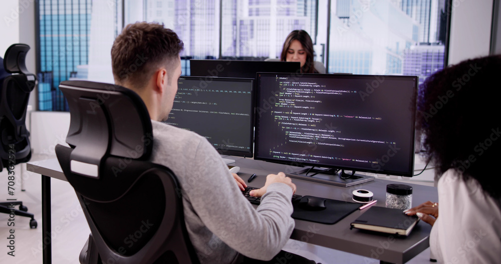 Poster business team working on computer