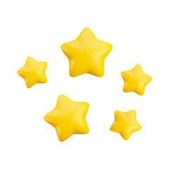 Vector cartoon 3d five gold stars. Realistic 3d render sparkle stars, magic game concept, customer rating symbol on white background. For web, apps, advert, game design, decor