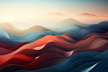 Abstract, surreal depiction of a mountain pass with contemporary hues.