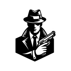 Vector logo of a detective. black and white logo of an investigator. can be used as an emblem, logo, sign, or icon.