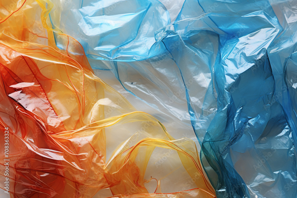 Aufkleber Crinkled plastic bag textures artistically layered to create a dynamic abstract image.
