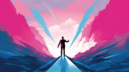 Fototapeta premium Arrows concept with businessman flying to success