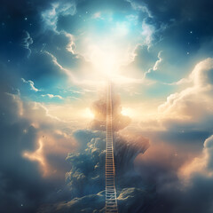The ladder or the way to heaven, the concept of enlightenment and spirituality. - obrazy, fototapety, plakaty