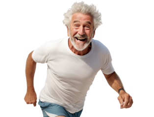 Happy middle-aged man jogging, cut out