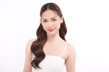 Beautiful young asian woman with clean fresh skin on white background, Face care, Facial treatment, Cosmetology, beauty and spa, Asian women portrait.