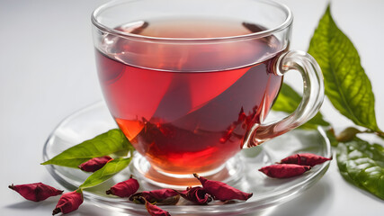 red tea with medicinal leaves on a white background