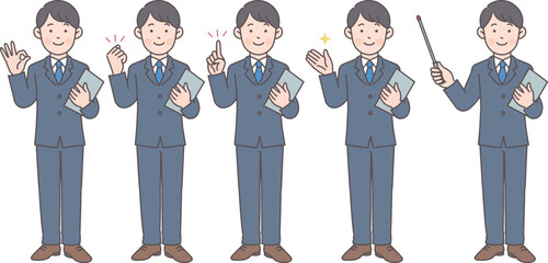 スーツの男性の全身ポーズセット01