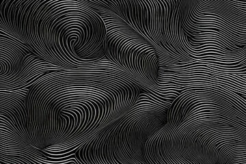 Black abstract background design. Modern wavy line pattern (guilloche curves) in monochrome colors. Premium stripe texture for banner, business backdrop. Dark horizontal vector template