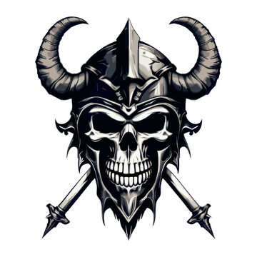 Skull emblem vector logo. Aggressive devil horned skull. skulls for t-shirts and other needs