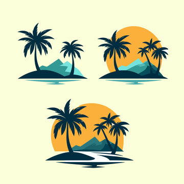 T-shirt illustration design for vector beach and coconut tree views