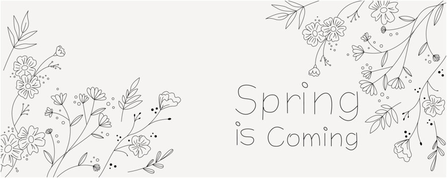 Beautiful flowers and natural leaves decoration spring illustration. Floral and botanical graphic for spring time. 