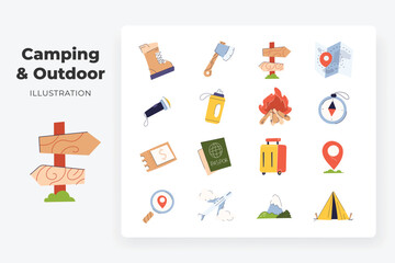 flat outdoor and travel elements illustration set