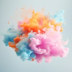 A mesmerizing explosion of colored ink clouds in orange, blue, and pink, symbolizing creative energy