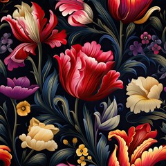 Seamless floral pattern, acanthus leaves foliage, medieval style painting, vintage floral wallpapers