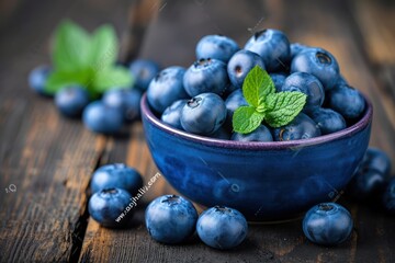 Blueberry bowl filled with fresh blueberries. Generative Ai.