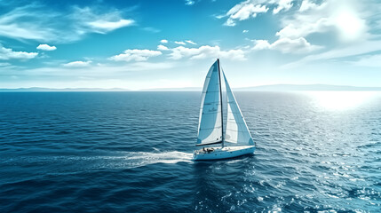 Obraz premium sailing yacht gliding on blue waves smoothly
