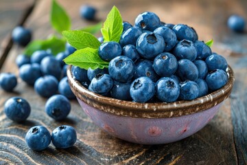 Blueberry bowl filled with fresh blueberries. Generative Ai.