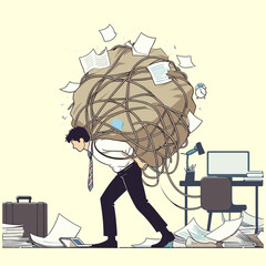 flat image of stress load, anxiety due to difficulties and workload, problems in economic crisis or stress from too many responsibilities