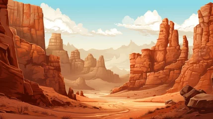 Wandaufkleber A majestic canyon with layered rock formations. vector cartoon graphic Generative AI © vadosloginov