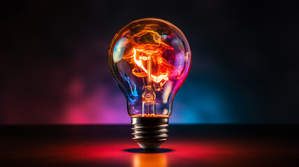 Glowing Innovation: Colorful Wired Light Bulb Illuminating a Creative Solution
