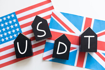 GBPUSD forex currency pair illustration. United Kingdom and American flag, with Pound and Dollar...